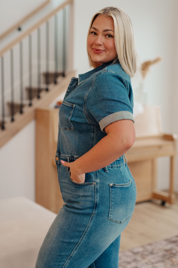 Sylvia Short Sleeve Denim Jumpsuit - The Edit LLC