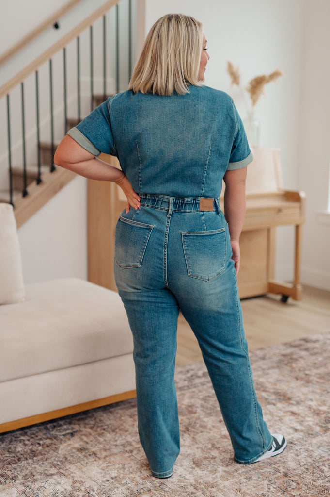 Sylvia Short Sleeve Denim Jumpsuit - The Edit LLC