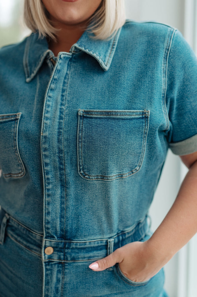 Sylvia Short Sleeve Denim Jumpsuit - The Edit LLC