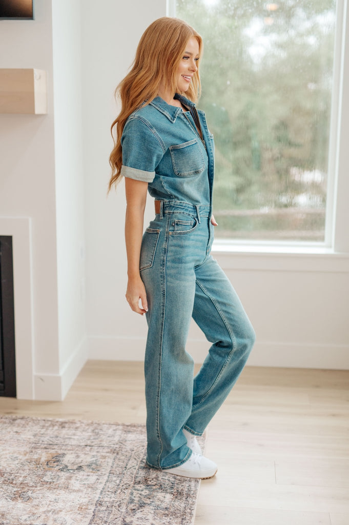 Sylvia Short Sleeve Denim Jumpsuit - The Edit LLC