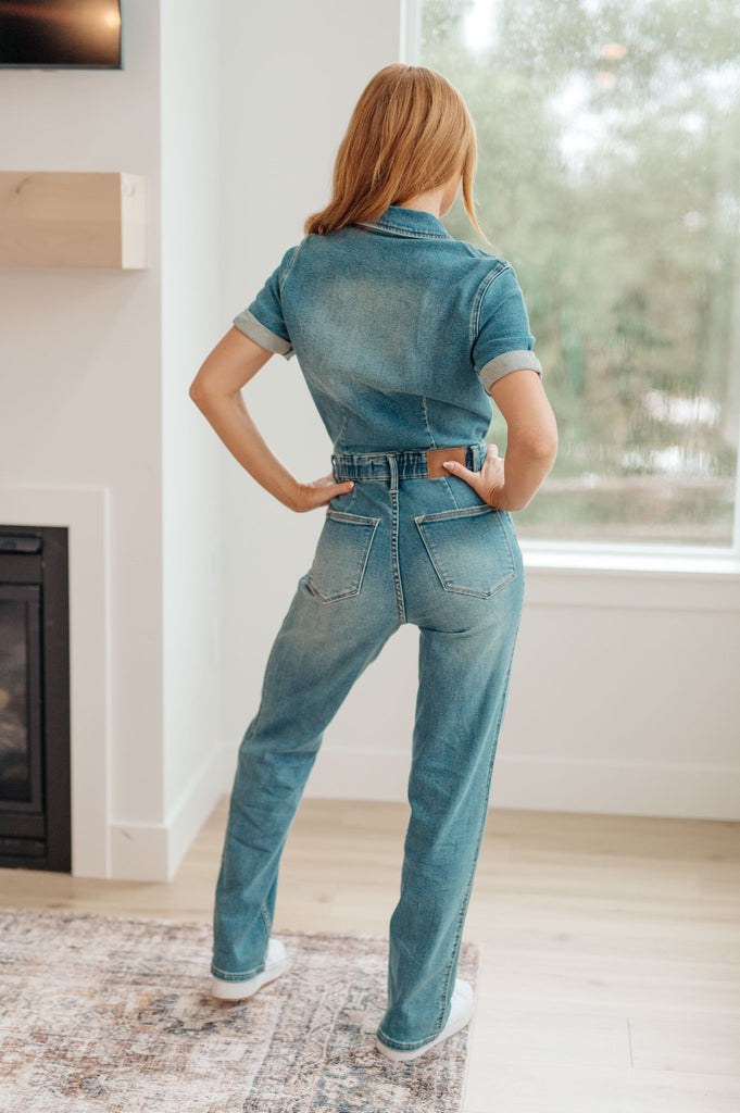 Sylvia Short Sleeve Denim Jumpsuit - The Edit LLC