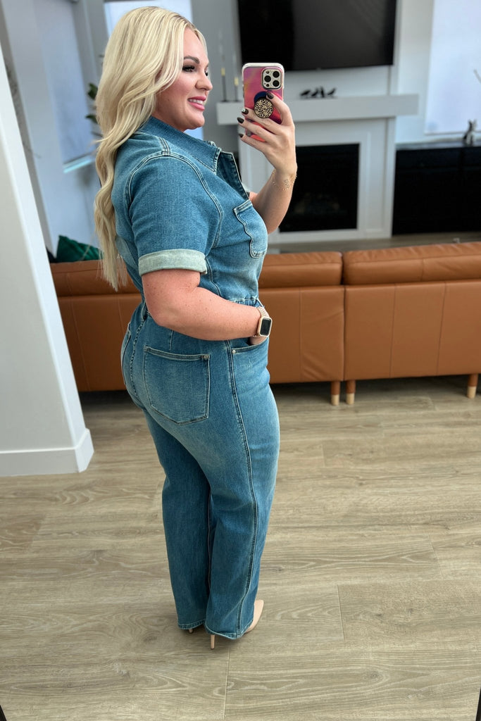 Sylvia Short Sleeve Denim Jumpsuit - The Edit LLC