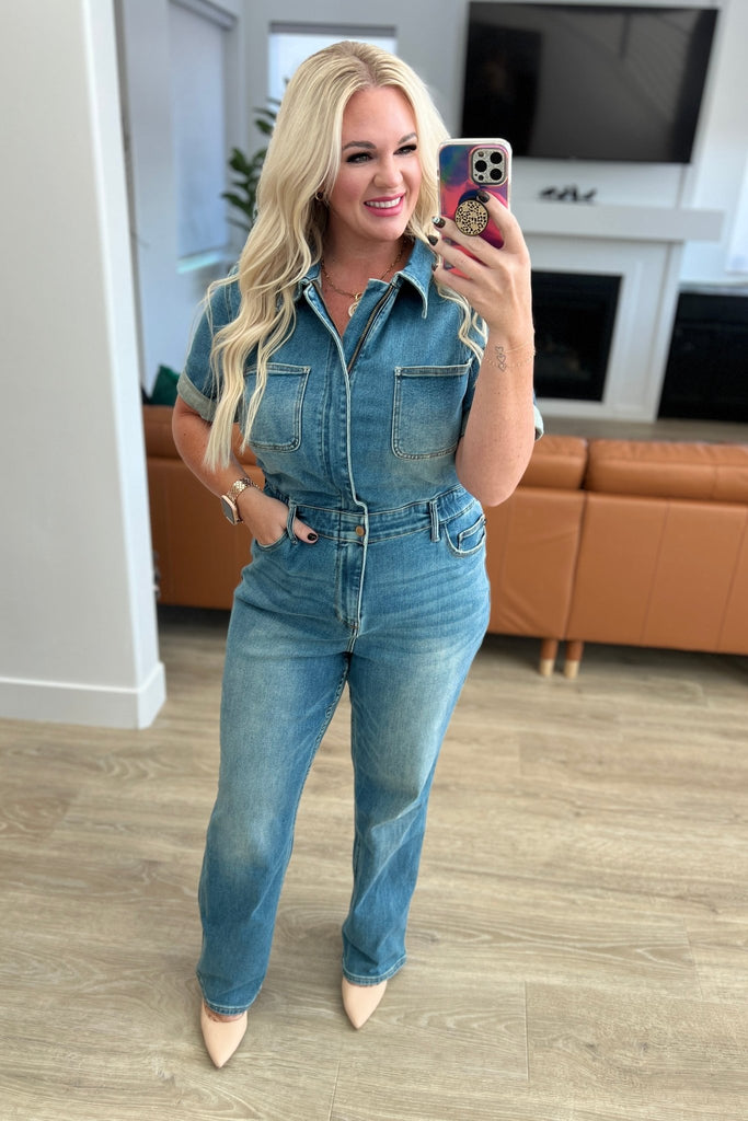 Sylvia Short Sleeve Denim Jumpsuit - The Edit LLC