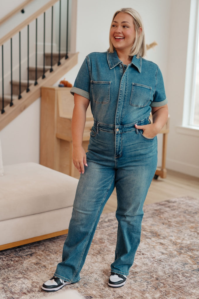 Sylvia Short Sleeve Denim Jumpsuit - The Edit LLC