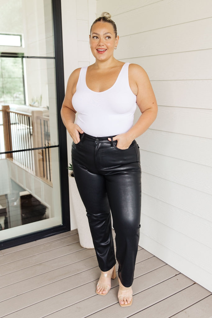 Tanya Control Top Faux Leather Pants in Black - The Edit LLC