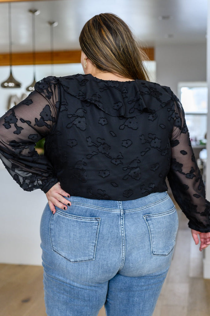 Think Of Me Ruffle Long Sleeve Bodysuit in Black - The Edit LLC