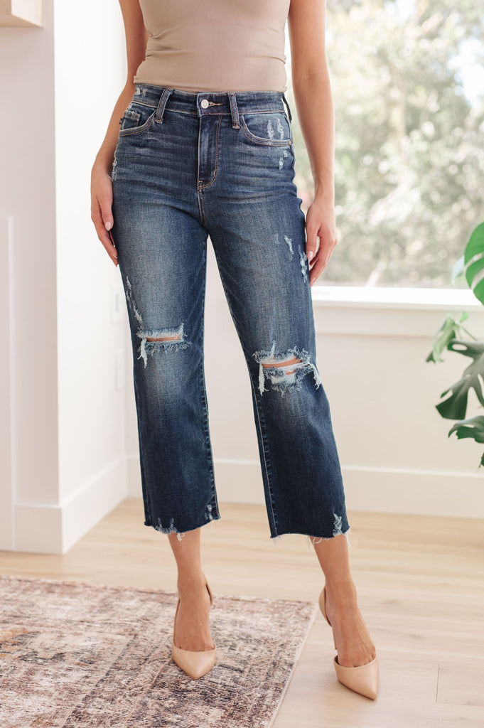 Whitney High Rise Distressed Wide Leg Crop Jeans - The Edit LLC