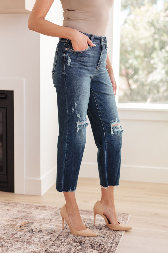 Whitney High Rise Distressed Wide Leg Crop Jeans - The Edit LLC