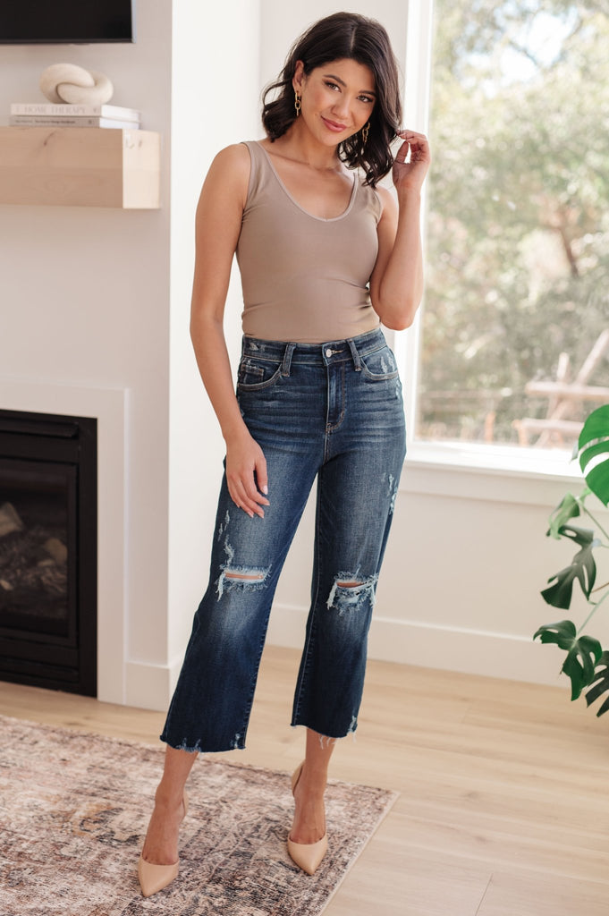 Whitney High Rise Distressed Wide Leg Crop Jeans - The Edit LLC