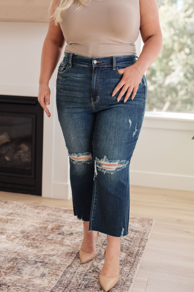 Whitney High Rise Distressed Wide Leg Crop Jeans - The Edit LLC