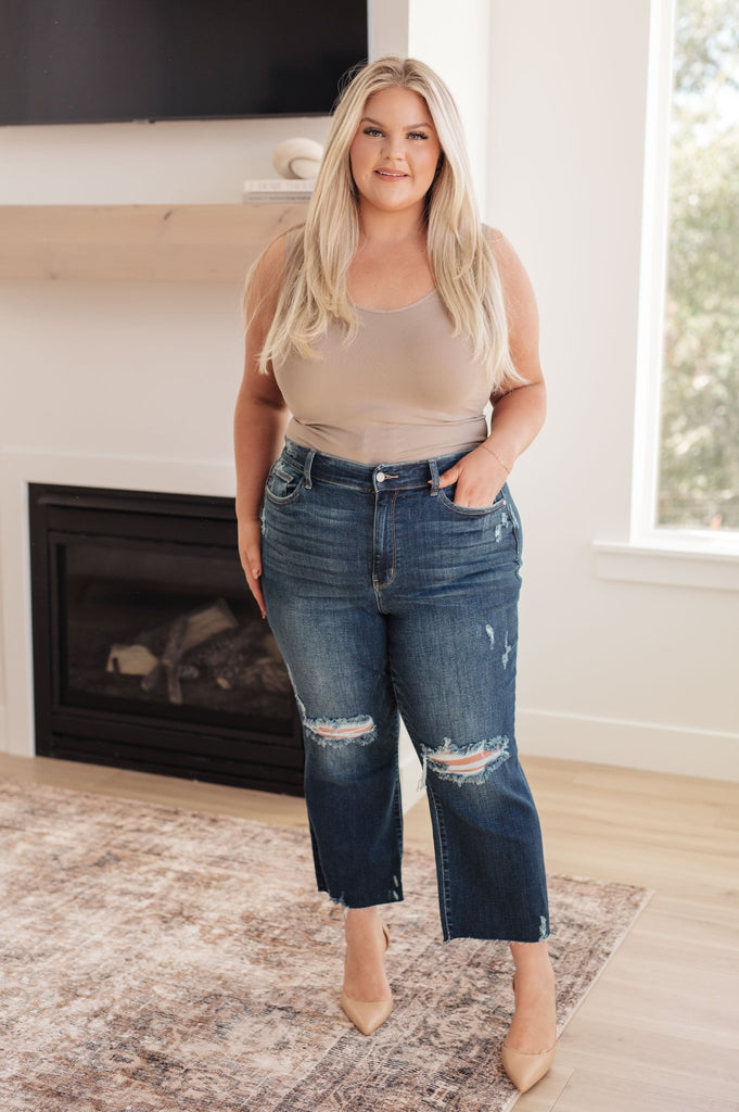 Whitney High Rise Distressed Wide Leg Crop Jeans - The Edit LLC