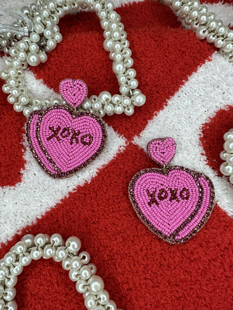 XOXO Pink Heart Beaded Valentine's Earrings - The Edit LLC